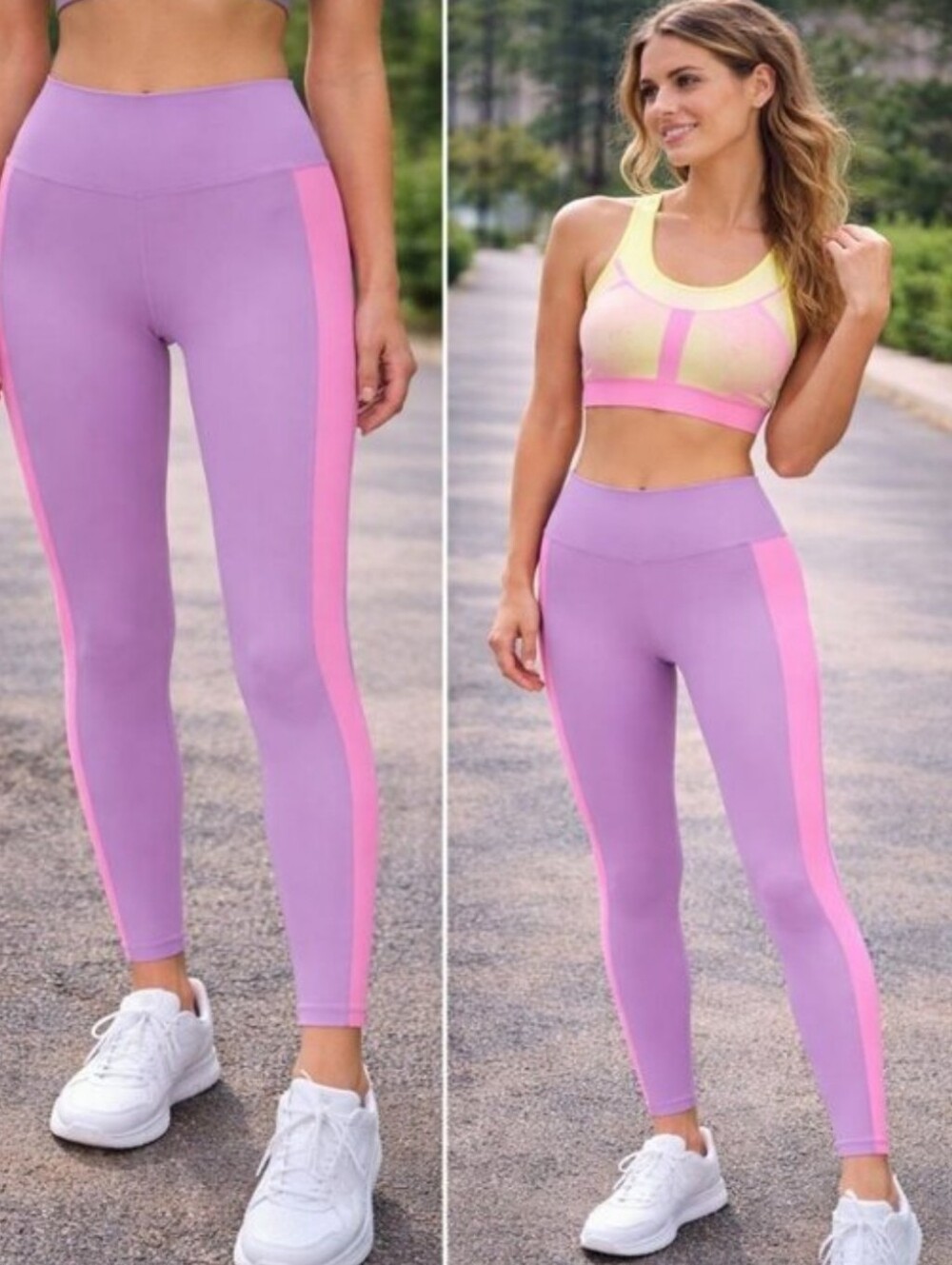 Wilo - High-Waist Lavender & Pink Panel Active Leggings